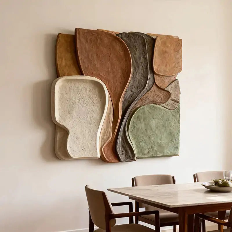 Sage & Terracotta Multi Earth Tone Irregular Overlapping Slab 3D Relief Wall Art Artmeto Wood wall art-3