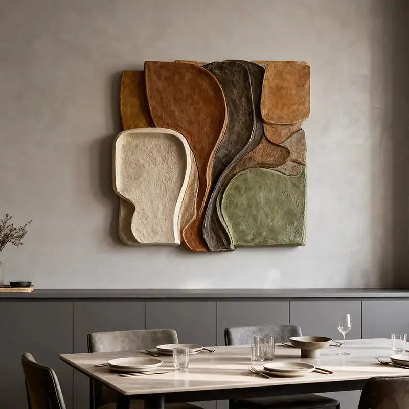 Sage & Terracotta Multi Earth Tone Irregular Overlapping Slab 3D Relief Wall Art Artmeto Wood wall art-5