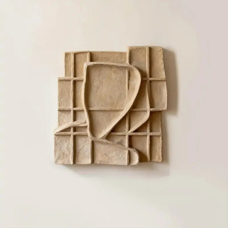 Sand Beige Grid Wabi Sabi Geometric Abstract Sculptural Wall Decor Artmeto Wood wall art