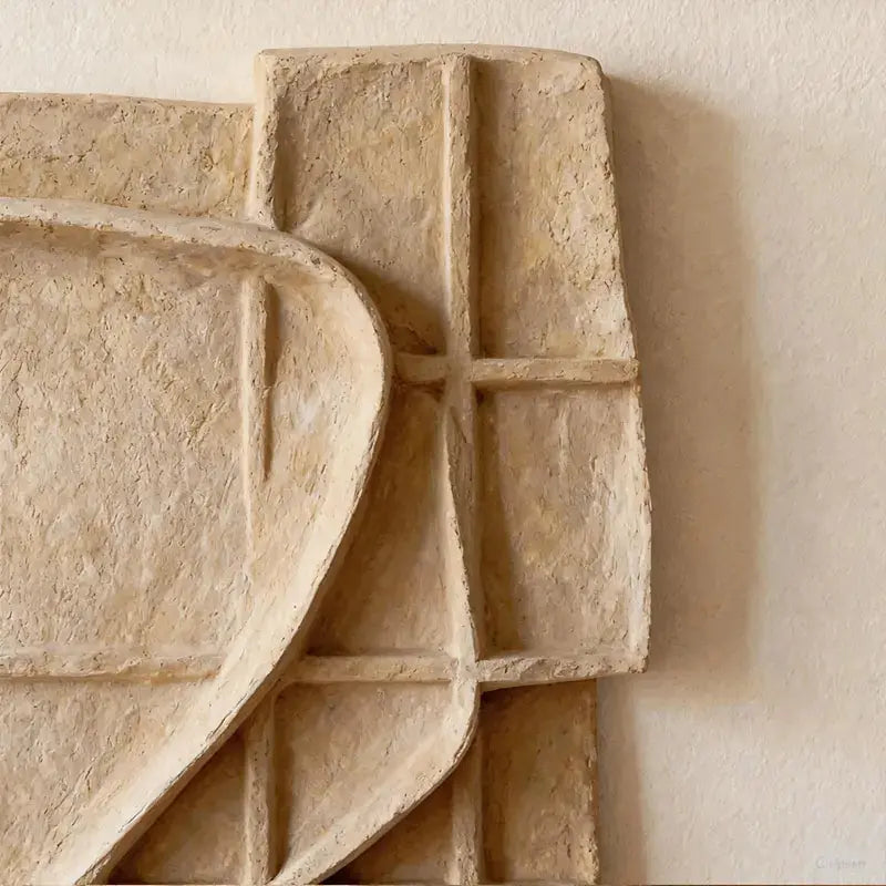 Sand Beige Grid Wabi Sabi Geometric Abstract Sculptural Wall Decor Artmeto Wood wall art