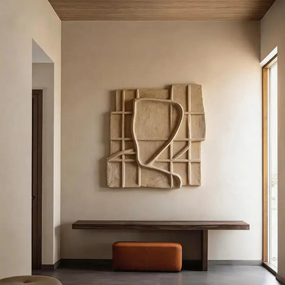 Sand Beige Grid Wabi Sabi Geometric Abstract Sculptural Wall Decor Artmeto Wood wall art
