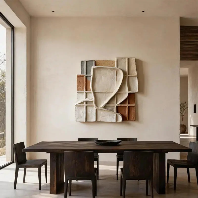 Sand Beige Grid Wabi Sabi Geometric Abstract Sculptural Wall Decor（副本） Artmeto Wood wall art