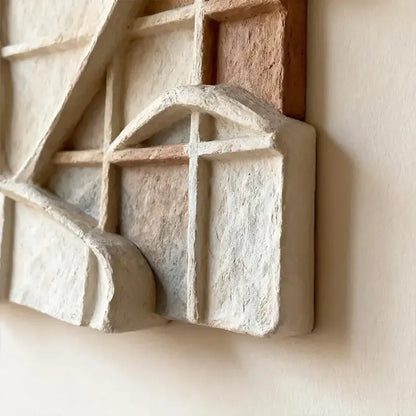 Sand Beige Grid Wabi Sabi Geometric Abstract Sculptural Wall Decor（副本） Artmeto Wood wall art