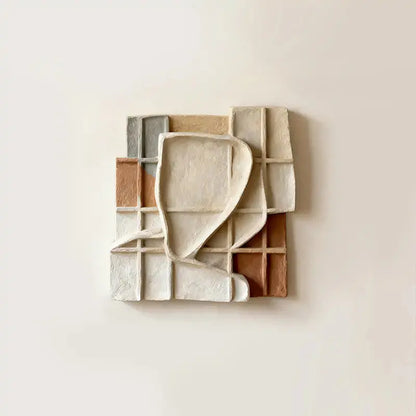 Sand Beige Grid Wabi Sabi Geometric Abstract Sculptural Wall Decor（副本） Artmeto Wood wall art