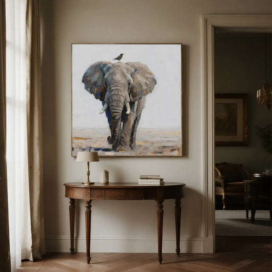 Serene Elephant Wall Decor-Textured Animal Canvas Art-Artmeto Artmeto Wood wall art