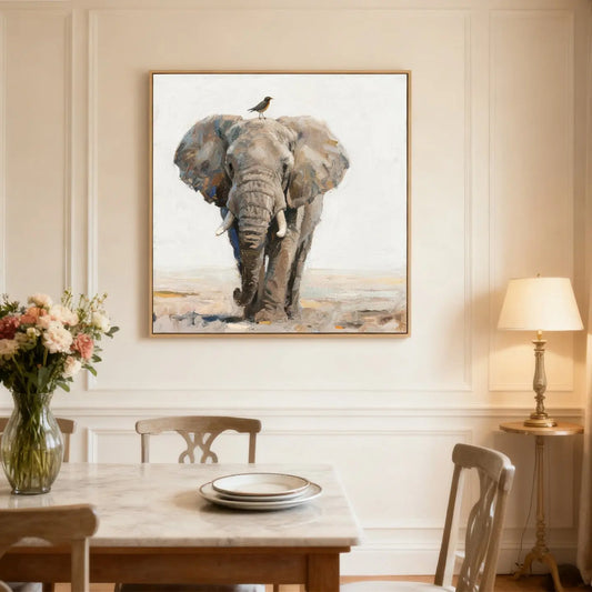 Serene Elephant Wall Decor-Textured Animal Canvas Art-Artmeto Artmeto Wood wall art