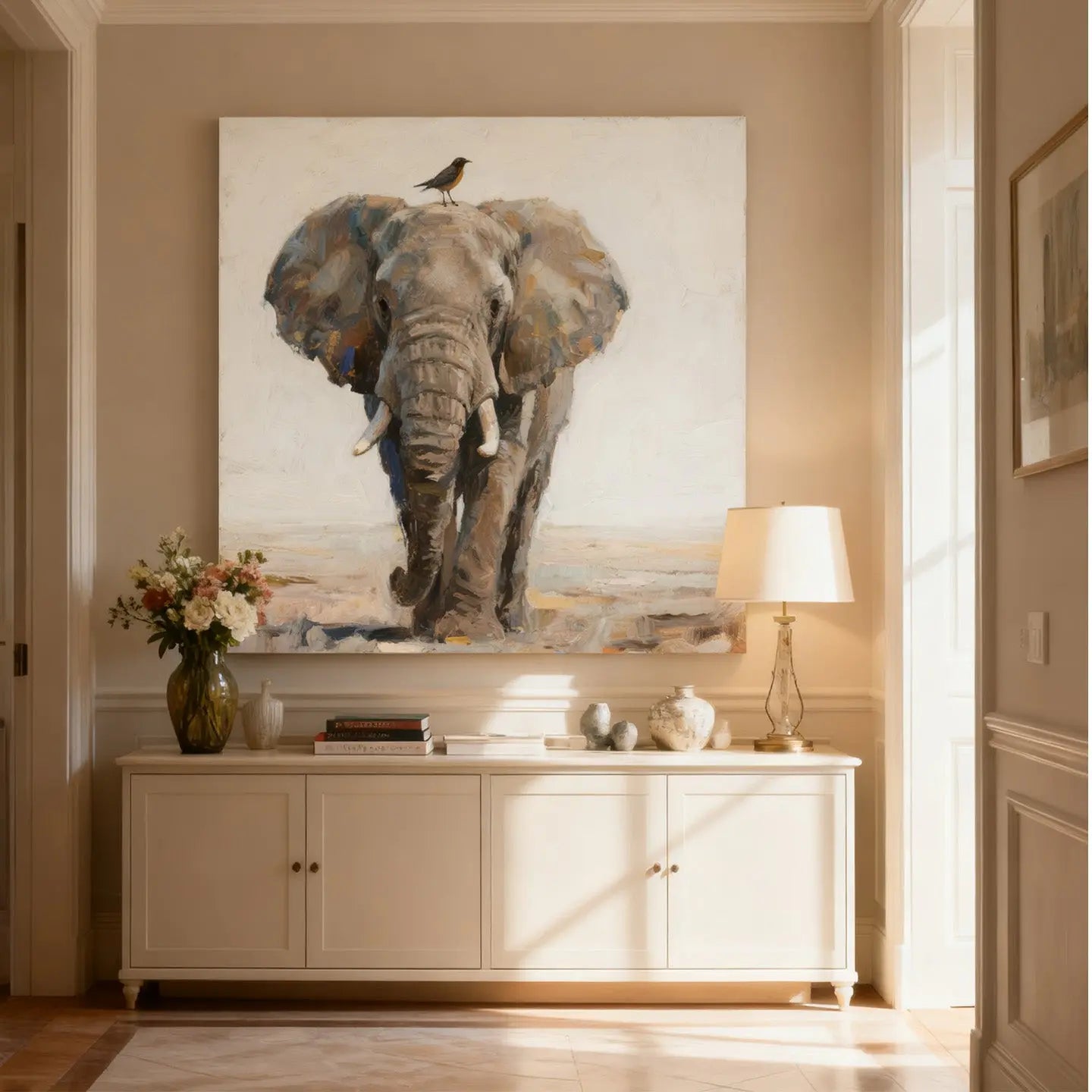 Serene Elephant Wall Decor-Textured Animal Canvas Art-Artmeto Artmeto Wood wall art