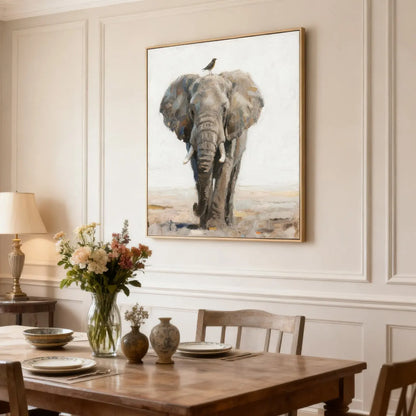 Serene Elephant Wall Decor-Textured Animal Canvas Art-Artmeto Artmeto Wood wall art