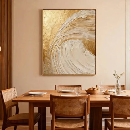 Shimmering Gold & Cream Wave Textured Abstract Canvas Art Artmeto Wood wall art
