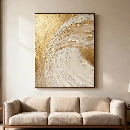 Shimmering Gold & Cream Wave Textured Abstract Canvas Art Artmeto Wood wall art