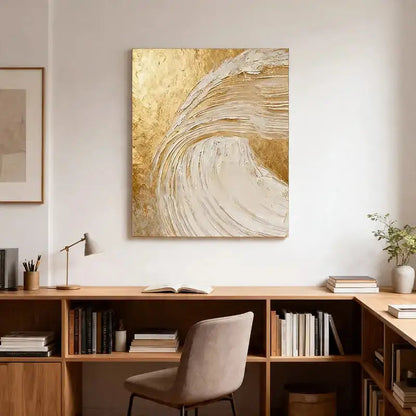 Shimmering Gold & Cream Wave Textured Abstract Canvas Art Artmeto Wood wall art