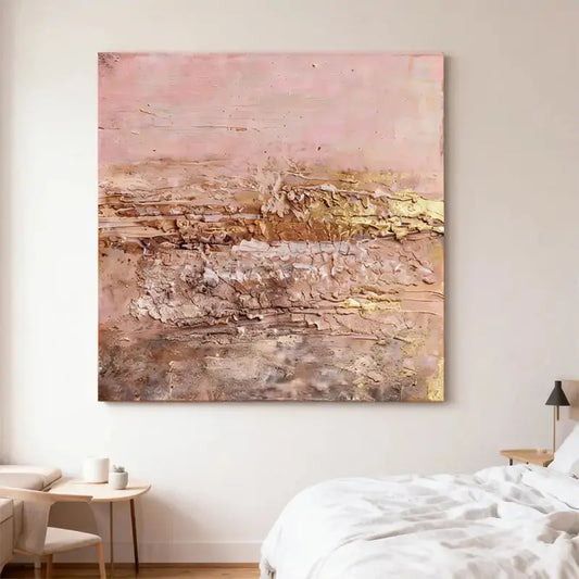 Soft Blush & Gold Crackled Textured Minimalist Wall Decor Artmeto Wood wall art
