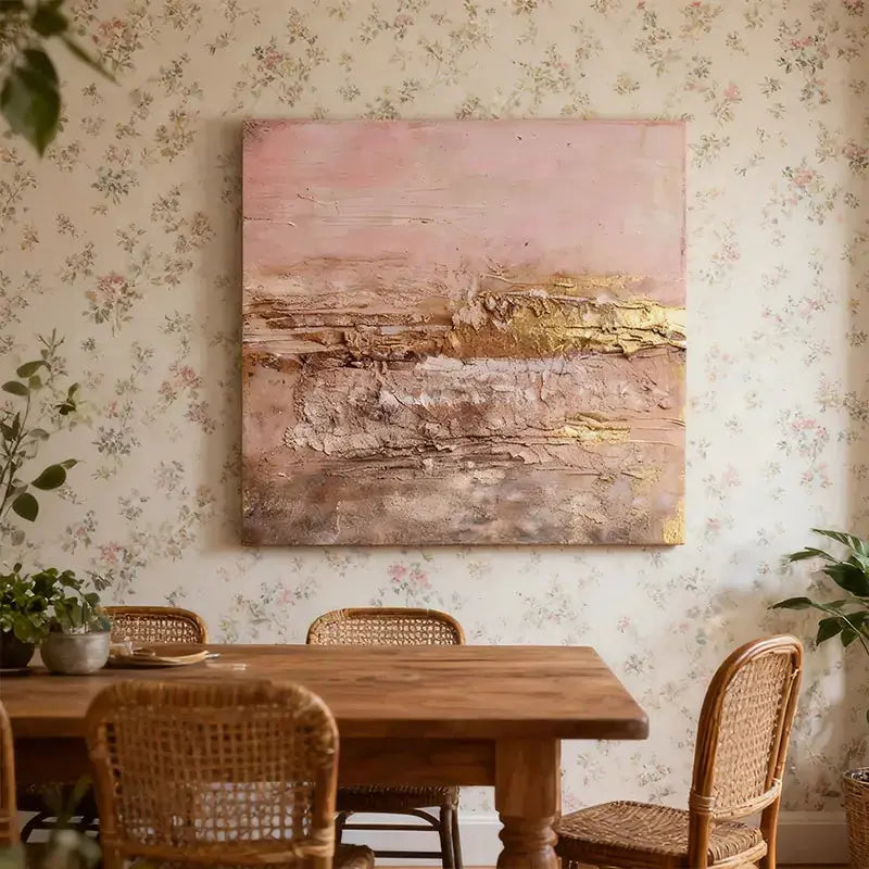 Soft Blush & Gold Crackled Textured Minimalist Wall Decor Artmeto Wood wall art