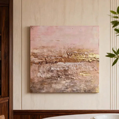 Soft Blush & Gold Crackled Textured Minimalist Wall Decor Artmeto Wood wall art