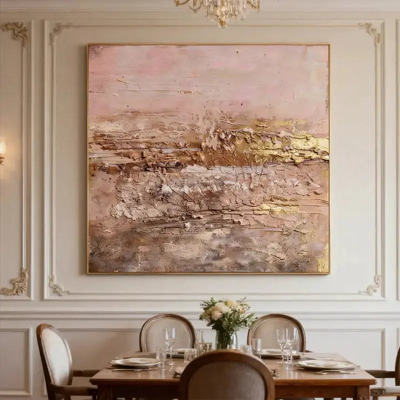 Soft Blush & Gold Crackled Textured Minimalist Wall Decor Artmeto Wood wall art