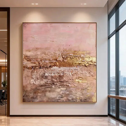 Soft Blush & Gold Crackled Textured Minimalist Wall Decor Artmeto Wood wall art