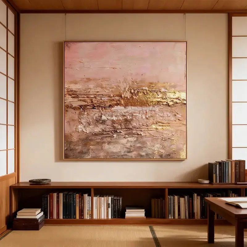 Soft Blush & Gold Crackled Textured Minimalist Wall Decor Artmeto Wood wall art