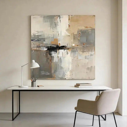 Soft Grey & Taupe Abstract Impasto Wall Decor with Black Accent Artmeto Wood wall art