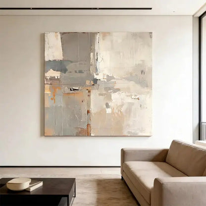 Soft Grey & Taupe Abstract Textured - Serene Minimalist Impasto Canvas Art Artmeto Wood wall art