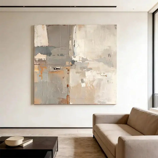 Soft Grey & Taupe Abstract Textured - Serene Minimalist Impasto Canvas Art Artmeto Wood wall art