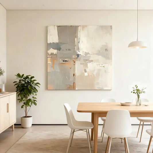 Soft Grey & Taupe Abstract Textured - Serene Minimalist Impasto Canvas Art Artmeto Wood wall art