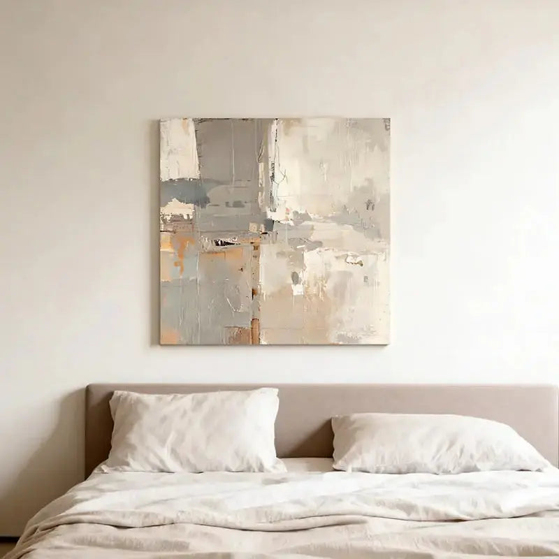 Soft Grey & Taupe Abstract Textured - Serene Minimalist Impasto Canvas Art Artmeto Wood wall art