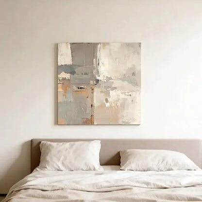 Soft Grey & Taupe Abstract Textured - Serene Minimalist Impasto Canvas Art Artmeto Wood wall art