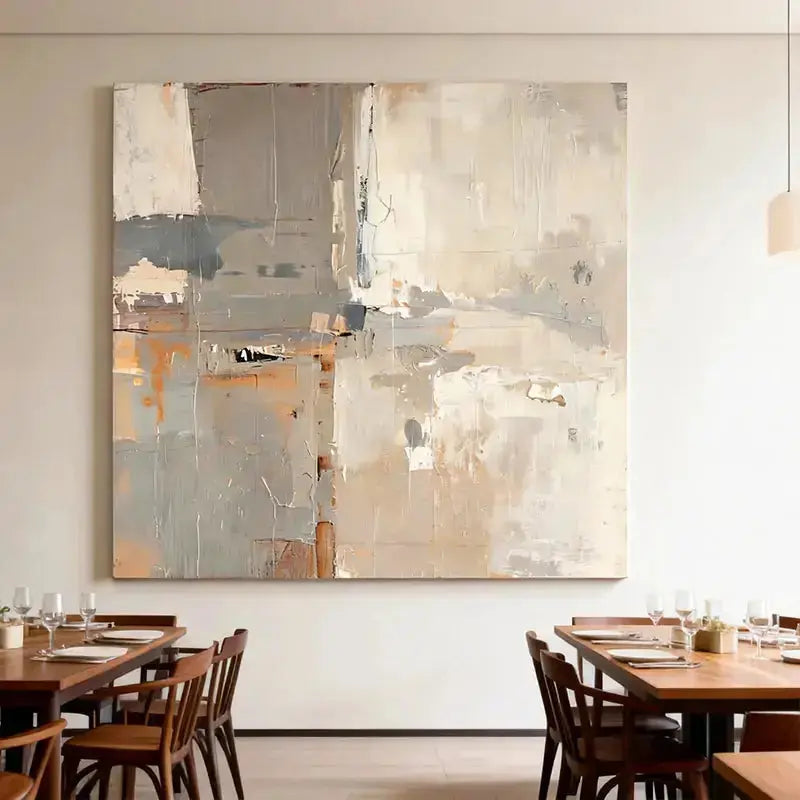 Soft Grey & Taupe Abstract Textured - Serene Minimalist Impasto Canvas Art Artmeto Wood wall art