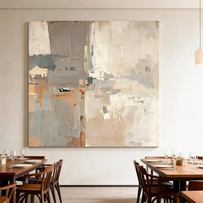 Soft Grey & Taupe Abstract Textured - Serene Minimalist Impasto Canvas Art Artmeto Wood wall art