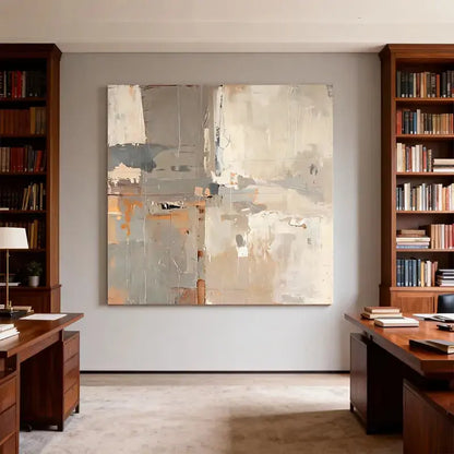 Soft Grey & Taupe Abstract Textured - Serene Minimalist Impasto Canvas Art Artmeto Wood wall art