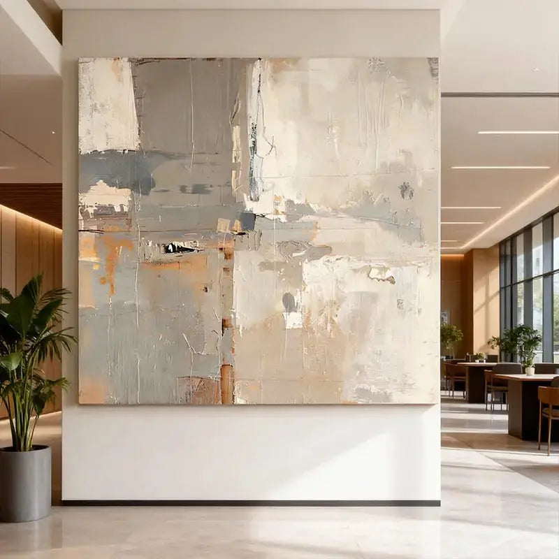 Soft Grey & Taupe Abstract Textured - Serene Minimalist Impasto Canvas Art Artmeto Wood wall art
