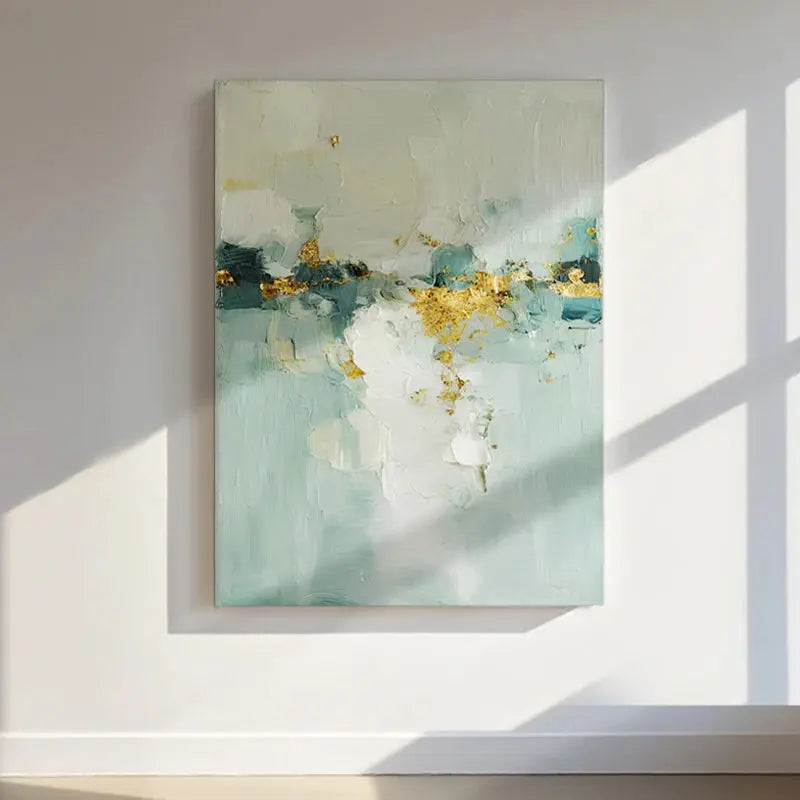 Soft Teal Gold Abstract Canvas-Minimalist Modern Wall Decor-Artmeto Artmeto Wood wall art