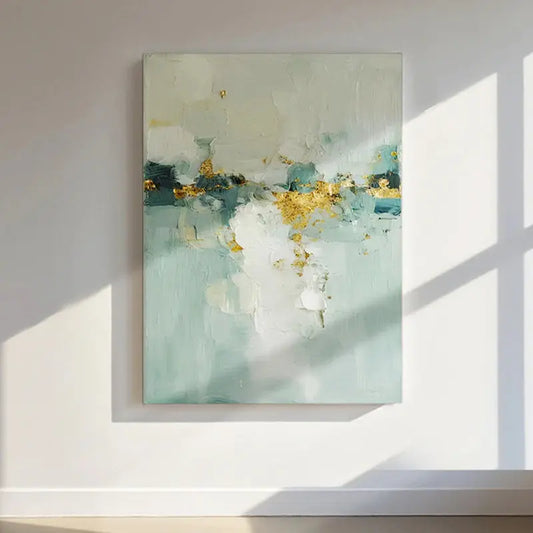 Soft Teal Gold Abstract Canvas-Minimalist Modern Wall Decor-Artmeto Artmeto Wood wall art