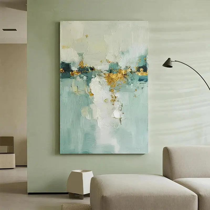 Soft Teal Gold Abstract Canvas-Minimalist Modern Wall Decor-Artmeto Artmeto Wood wall art