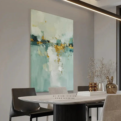 Soft Teal Gold Abstract Canvas-Minimalist Modern Wall Decor-Artmeto Artmeto Wood wall art