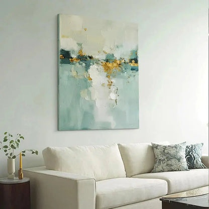 Soft Teal Gold Abstract Canvas-Minimalist Modern Wall Decor-Artmeto Artmeto Wood wall art