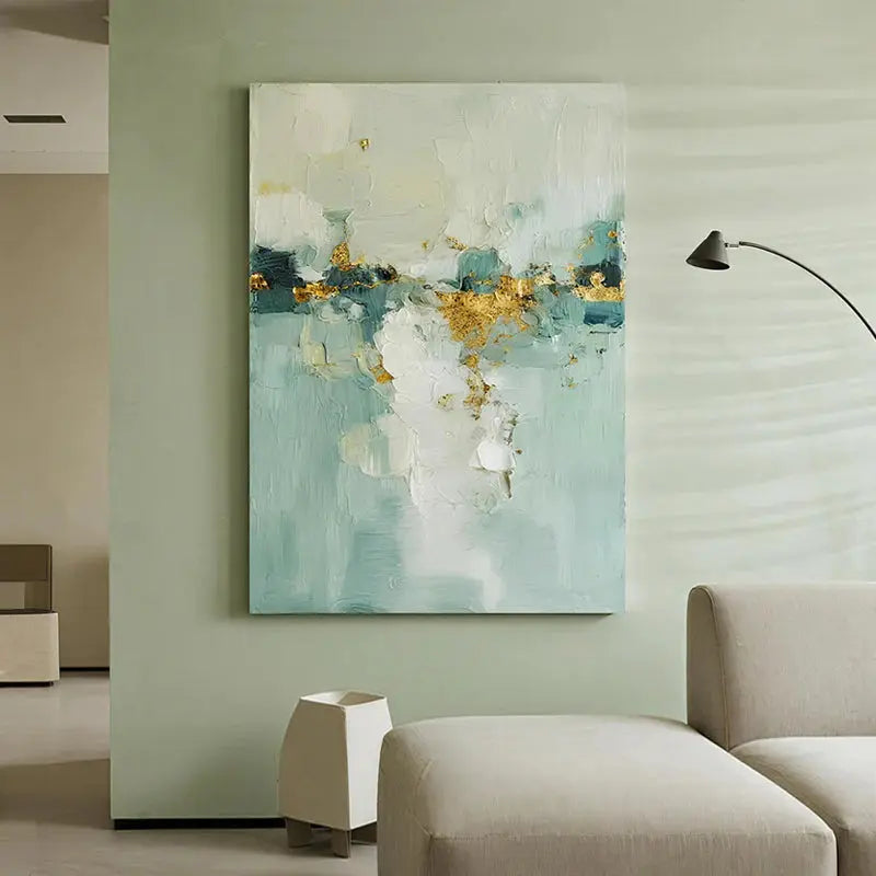 Soft Teal Gold Abstract Canvas-Minimalist Modern Wall Decor-Artmeto Artmeto Wood wall art
