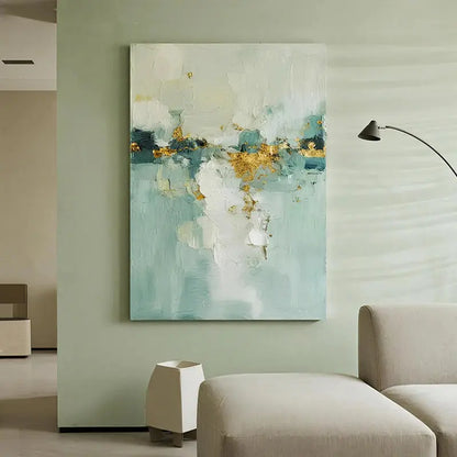 Soft Teal Gold Abstract Canvas-Minimalist Modern Wall Decor-Artmeto Artmeto Wood wall art