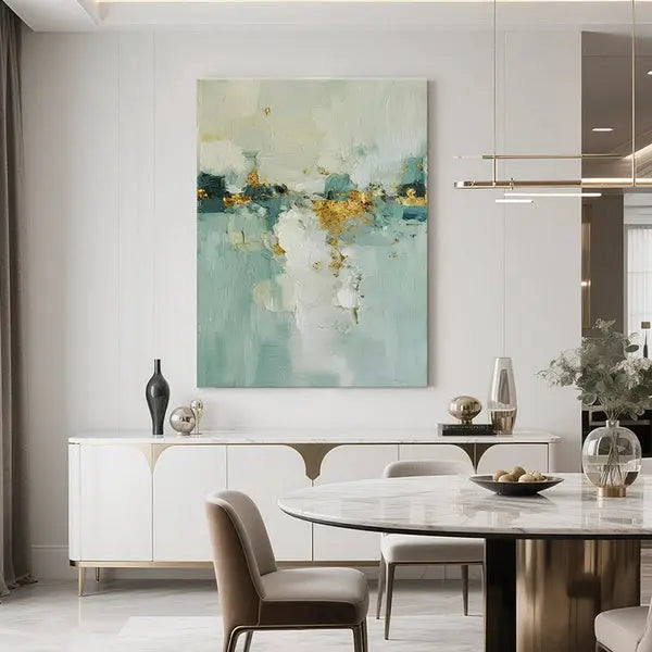 Soft Teal Gold Abstract Canvas-Minimalist Modern Wall Decor-Artmeto Artmeto Wood wall art