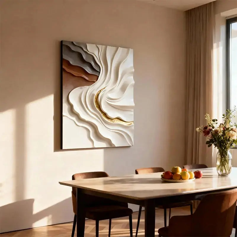 Soft Undulation 3D Relief Art Cream Gray Terracotta Gradient Decor Artmeto Wood wall art