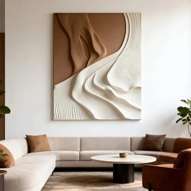 Soft Undulation 3D Relief Art Cream Gray Terracotta Gradient Decor（副本） Artmeto Wood wall art