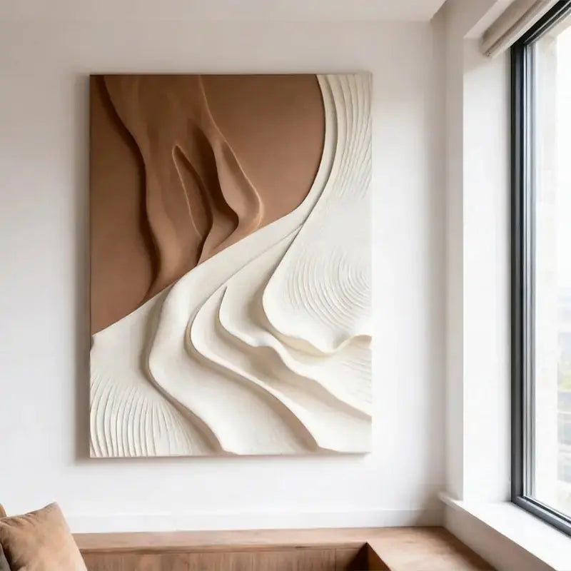 Soft Undulation 3D Relief Art Cream Gray Terracotta Gradient Decor（副本） Artmeto Wood wall art