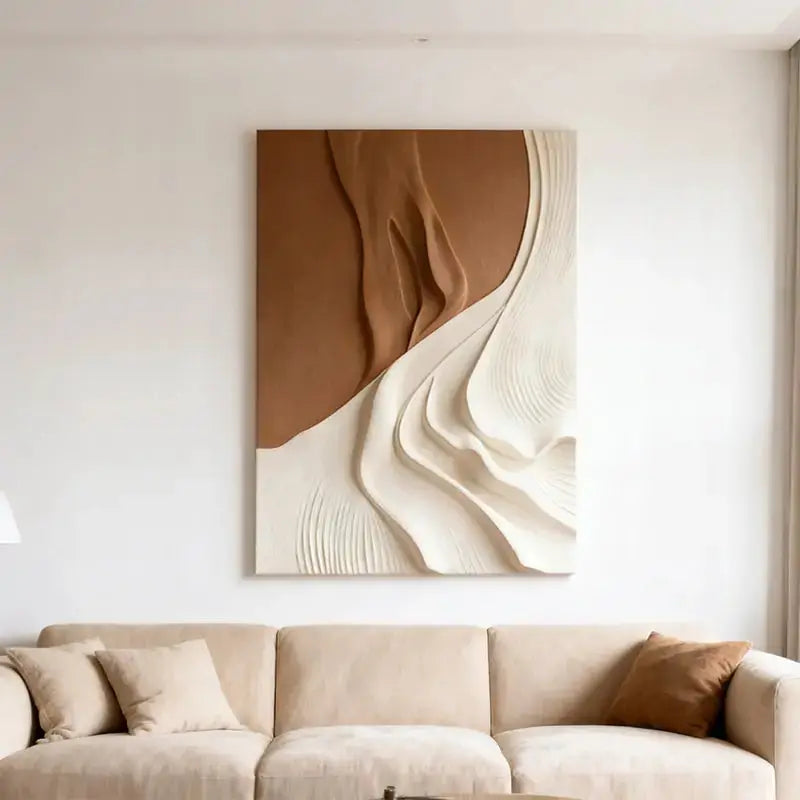 Soft Undulation 3D Relief Art Cream Gray Terracotta Gradient Decor（副本） Artmeto Wood wall art