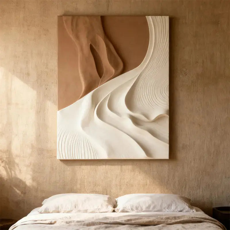 Soft Undulation 3D Relief Art Cream Gray Terracotta Gradient Decor（副本） Artmeto Wood wall art