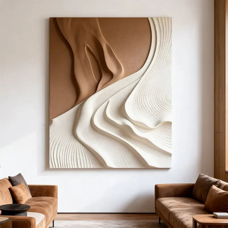 Soft Undulation 3D Relief Art Cream Gray Terracotta Gradient Decor（副本） Artmeto Wood wall art