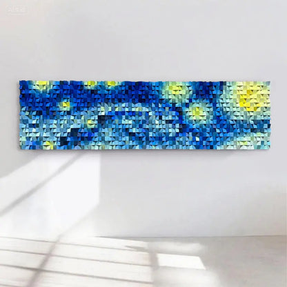 Starry Night 3D Geometric Mosaic Wall Art Blue Yellow Decor-Artmeto Artmeto Wood wall art