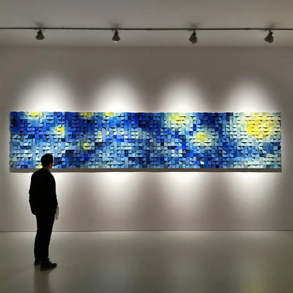 Starry Night 3D Geometric Mosaic Wall Art Blue Yellow Decor-Artmeto Artmeto Wood wall art