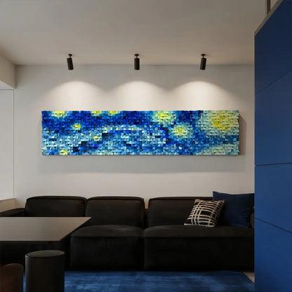 Starry Night 3D Geometric Mosaic Wall Art Blue Yellow Decor-Artmeto Artmeto Wood wall art
