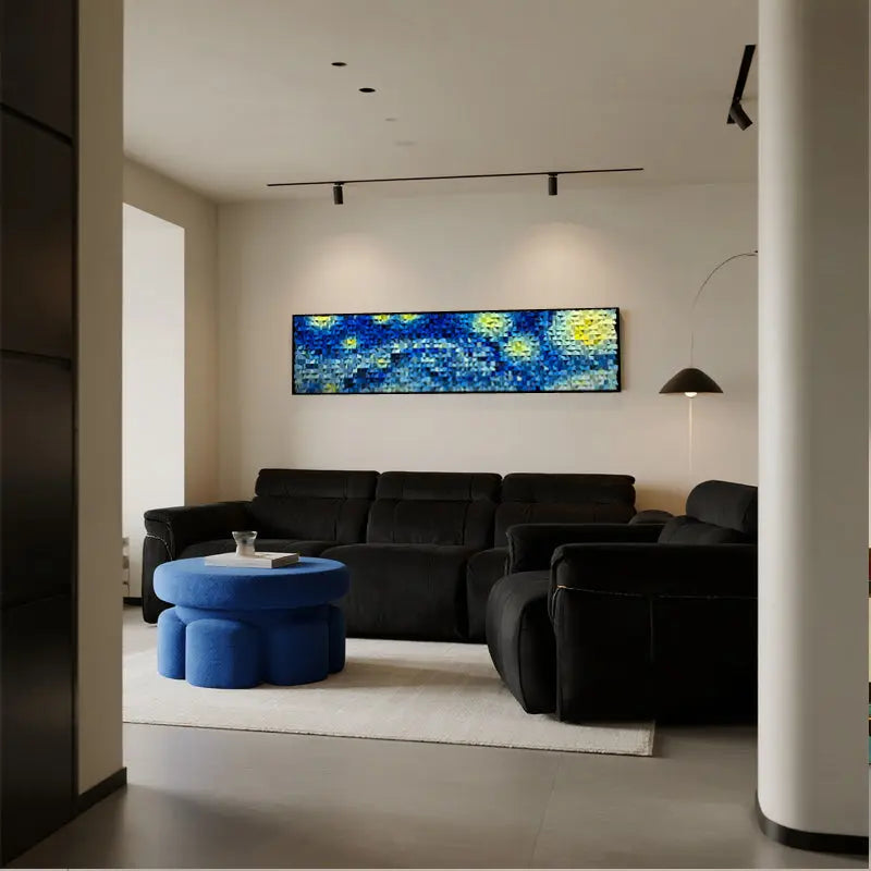 Starry Night 3D Geometric Mosaic Wall Art Blue Yellow Decor-Artmeto Artmeto Wood wall art