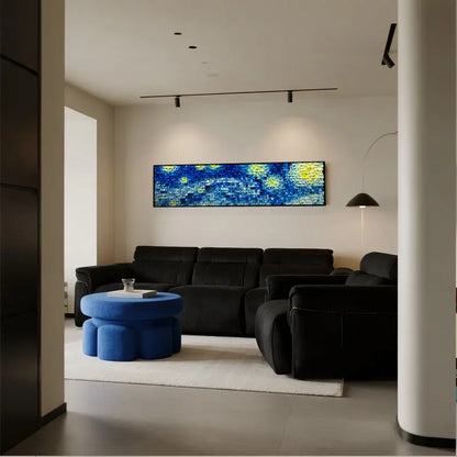 Starry Night 3D Geometric Mosaic Wall Art Blue Yellow Decor-Artmeto Artmeto Wood wall art